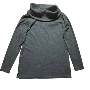 Rafaella Gray Large Cable Knit Cowl Neck Split Side Cabincore Classic Sweater